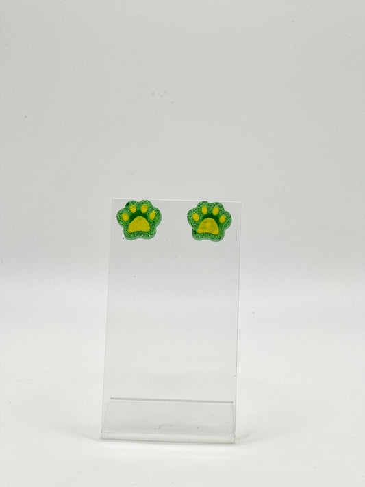 Green & Yellow Paw Print Earrings