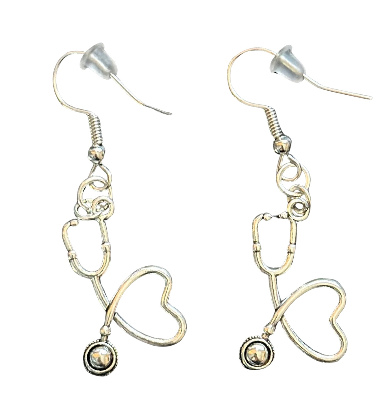 Silver Stethoscope Heart Earrings