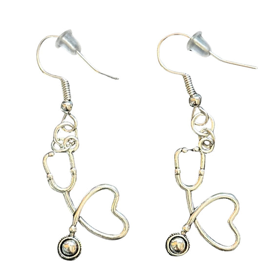 Silver Stethoscope Heart Earrings