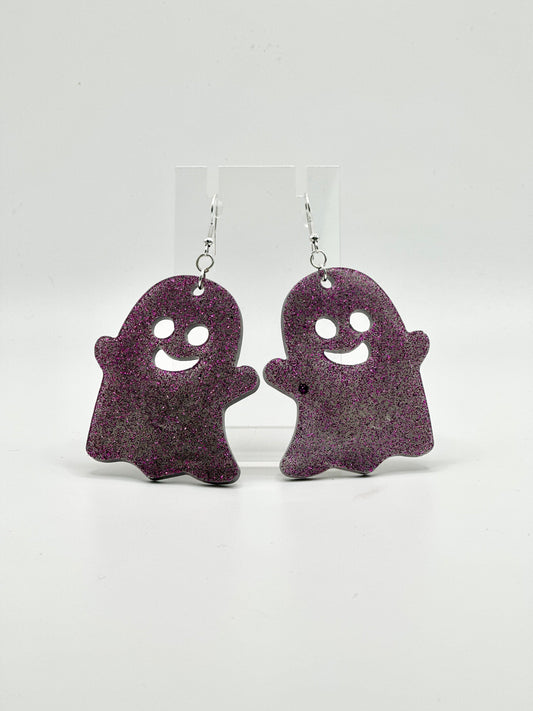 Black & Purple Sparkle Ghost Earrings (Large)