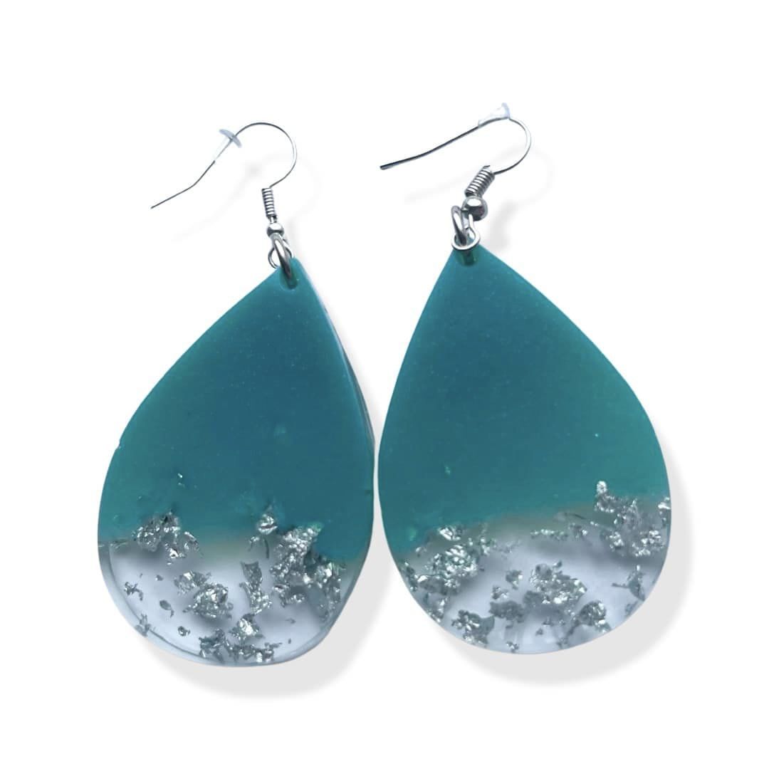 Silver Flakes in the Ocean Earrings