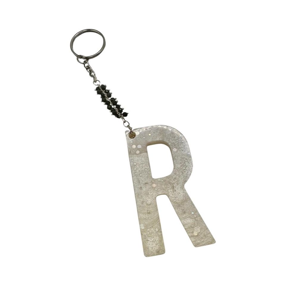 Sparkly Cream Letter 'R' Keychain