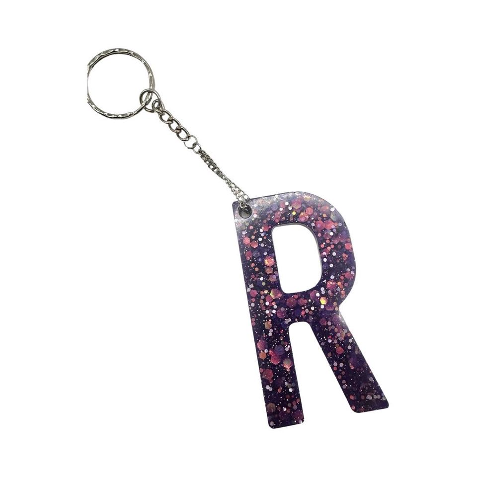 Purple in Pink Letter 'R' Keychain