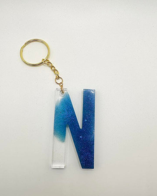 Blue Wave Letter 'N' Keychain