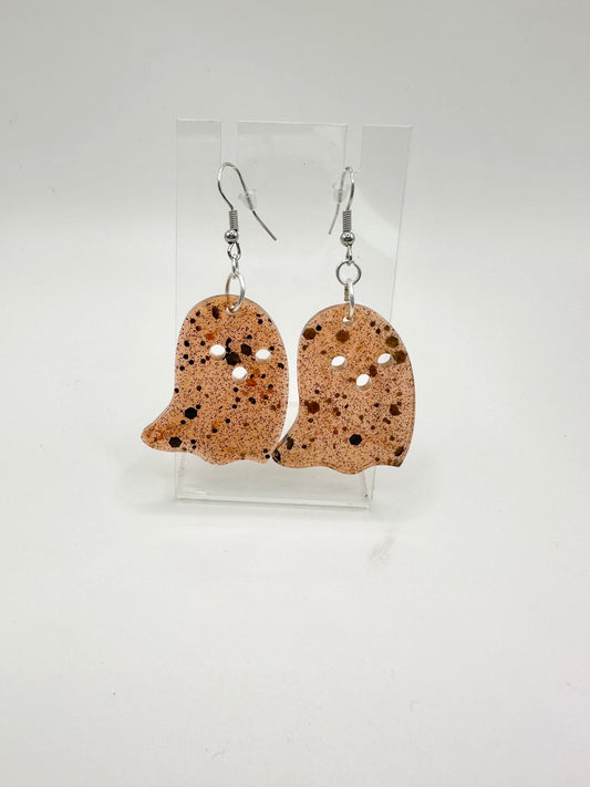 Orange & Black Sparkle Ghost Earrings (Small)