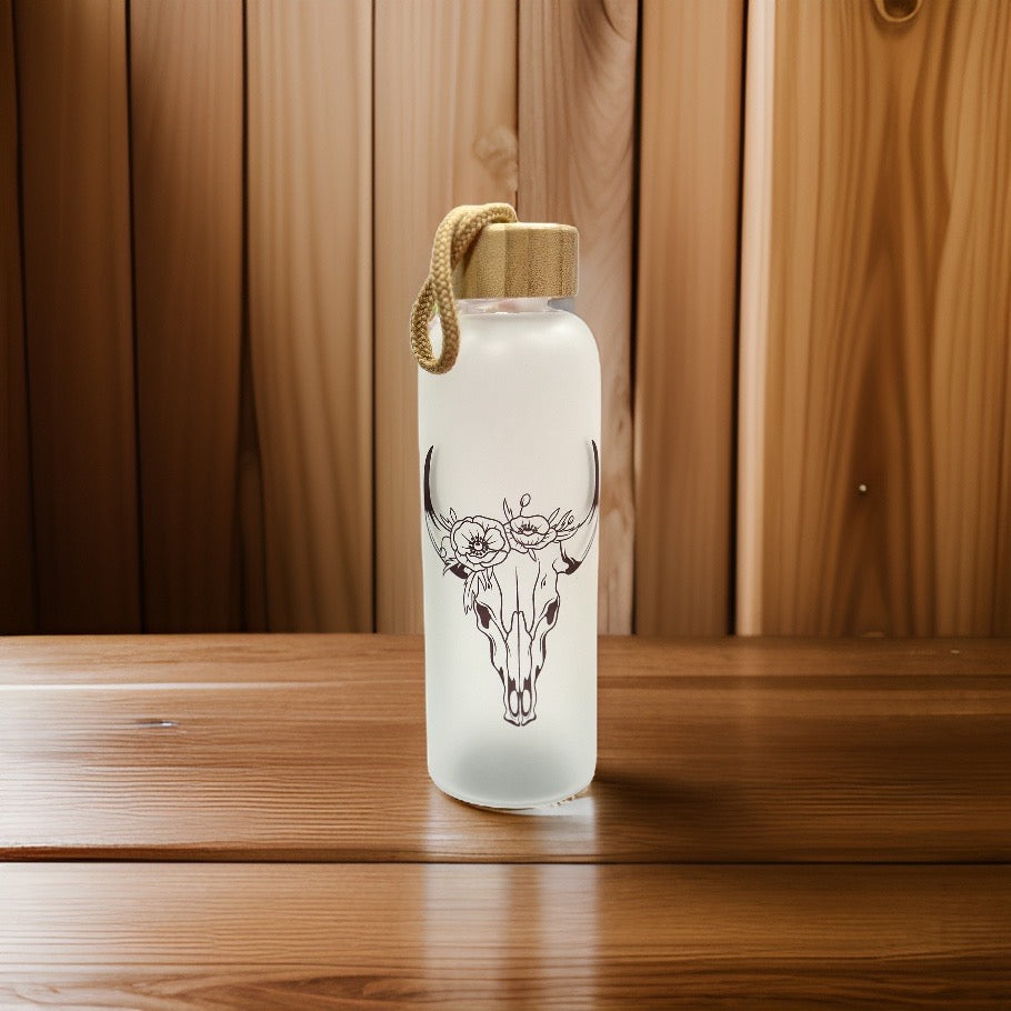 Cow Skull Glass Bottle