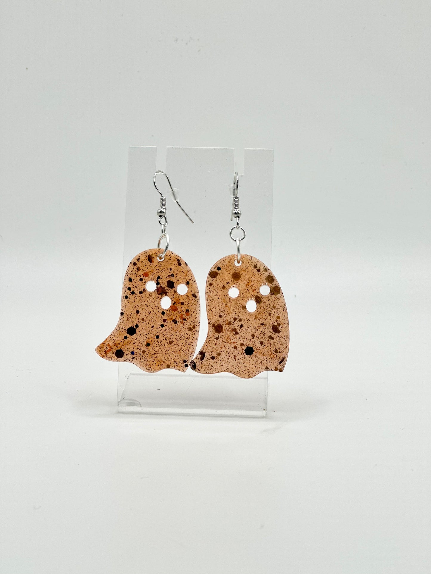 Orange & Black Sparkle Ghost Earrings (Small)