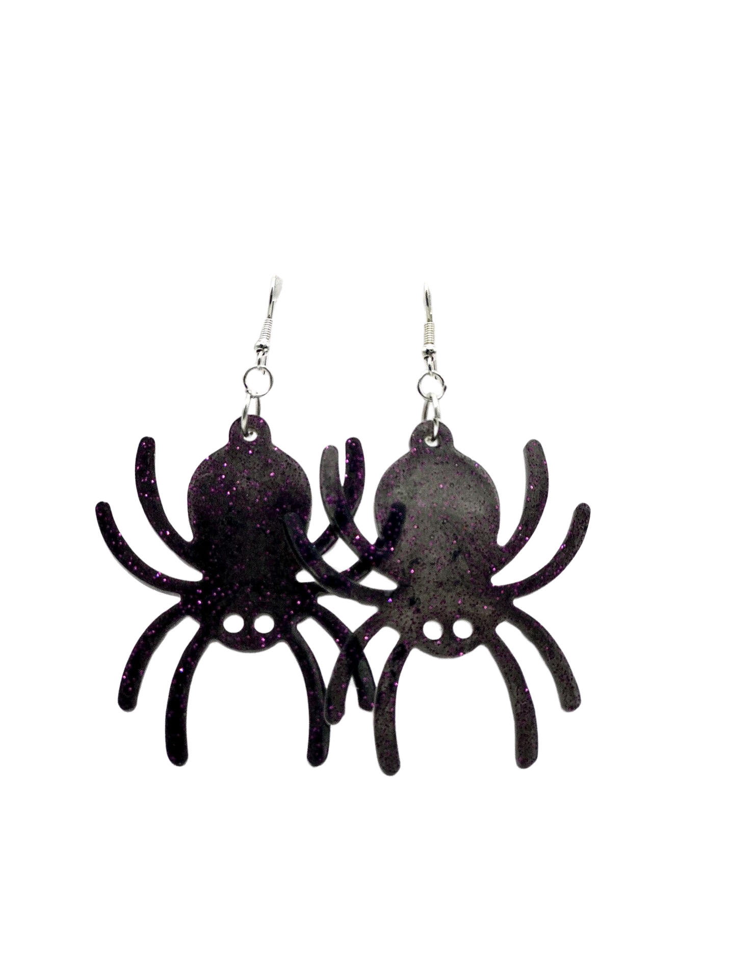 Black & Purple Sparkle Spider Earrings (Large)