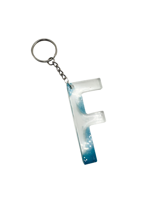 Letter F Keychain -Clear & Blue