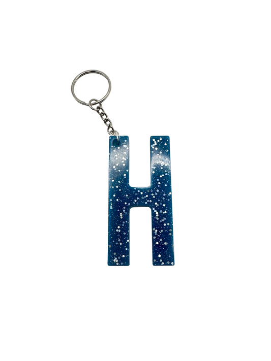 Letter H Keychain - Dark Blue & Sparkly