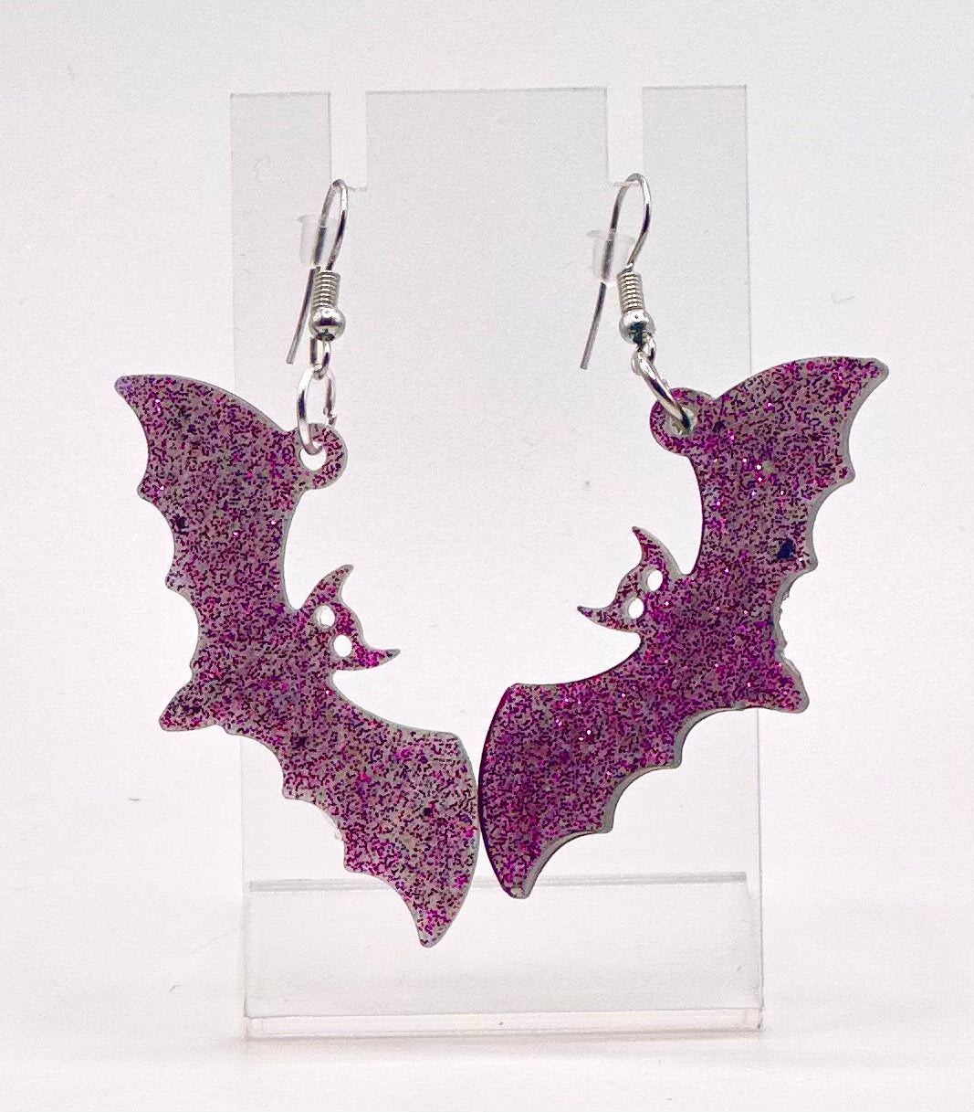 Purple Sparkly Bat Earrings